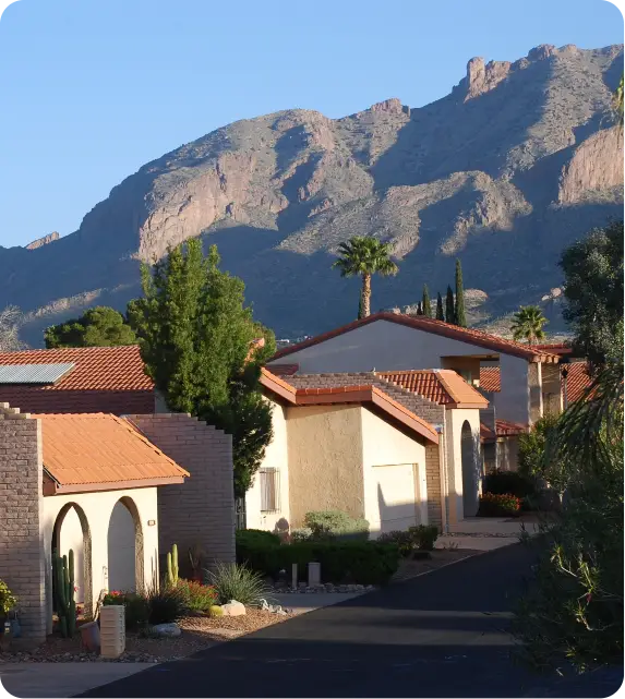 Tucson tile roof homes with mountain backdrop