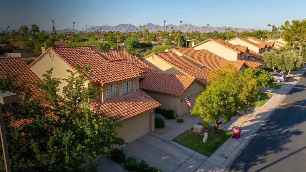 Aerial view of tile roof homes in Tucson Arizona